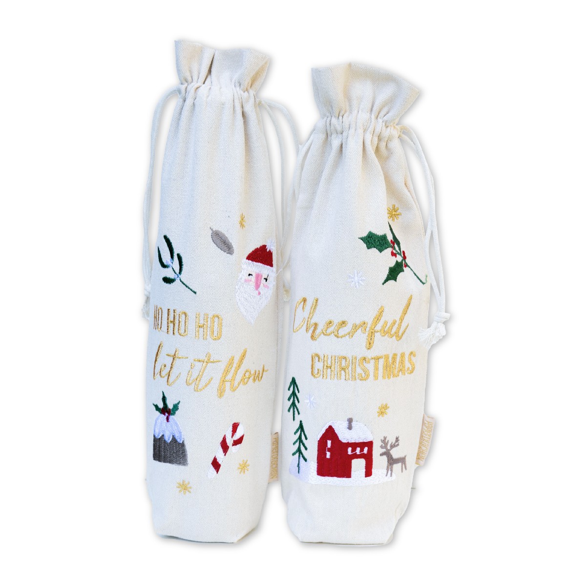 2 Flaschenbeutel zu Weihnachten - Beige