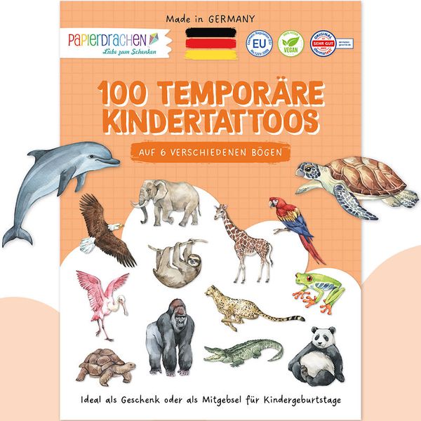 Kindertattoos: Tiere der Welt (100 Stück auf 6 Bögen)