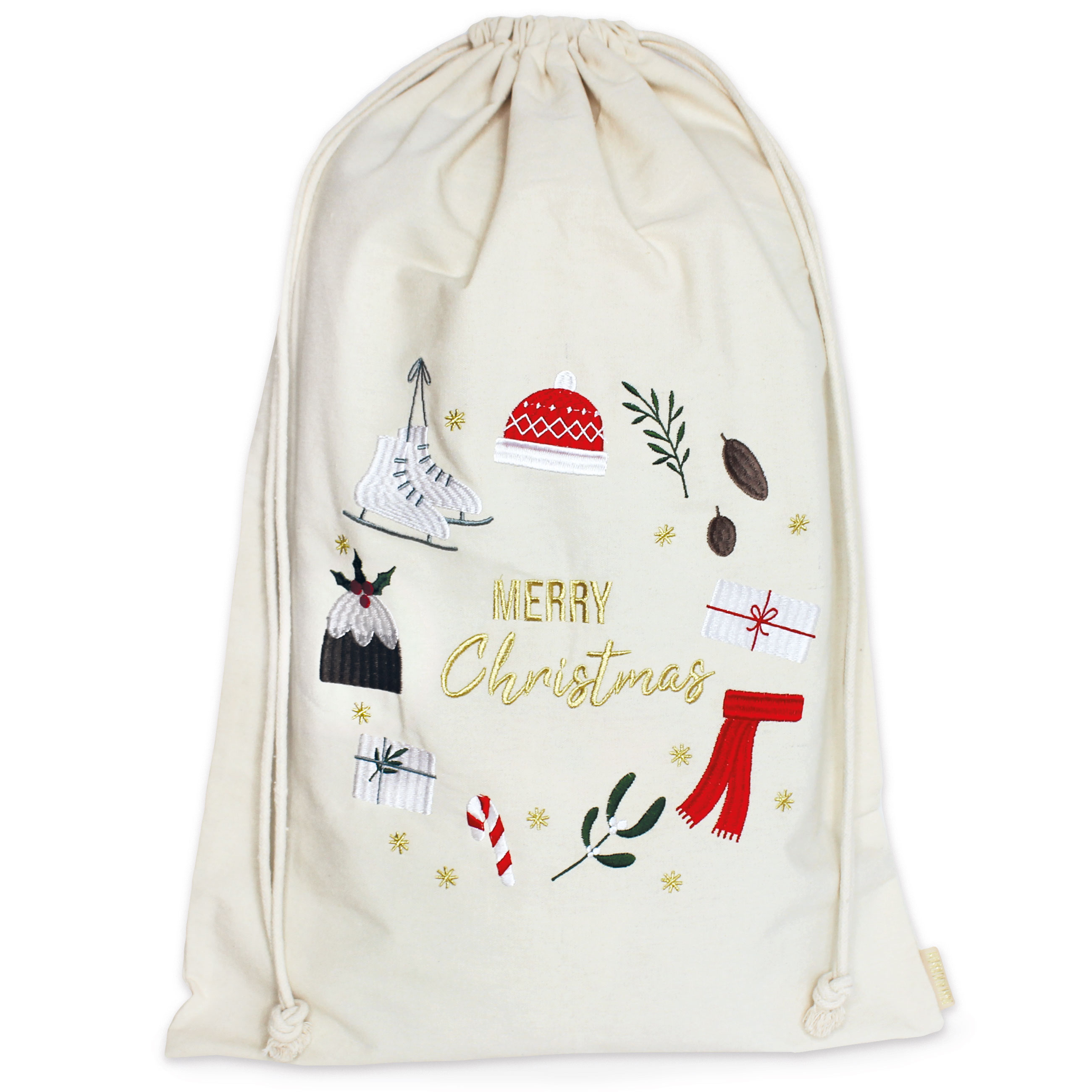 1 Geschenksäckchen zu Weihnachten - Cremefarben bunt