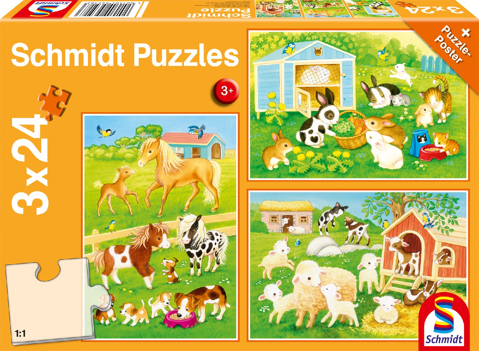 Puzzle - Niedliche Haustiere (3x 24 Teile)