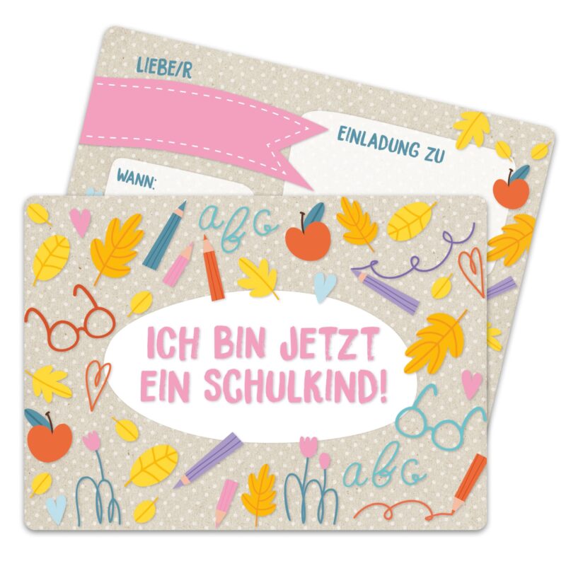 13 Einladungskarten zur Einschulung - Packpapier