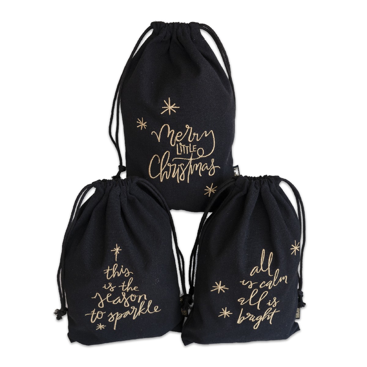 3 Geschenksäcke zu Weihnachten - schwarz-gold