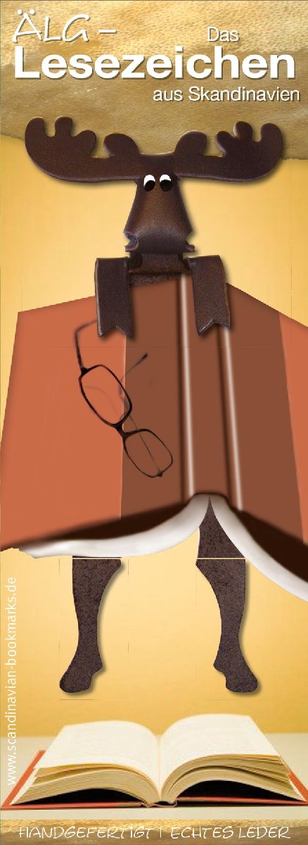 Lesezeichen Elch, Buch Brille