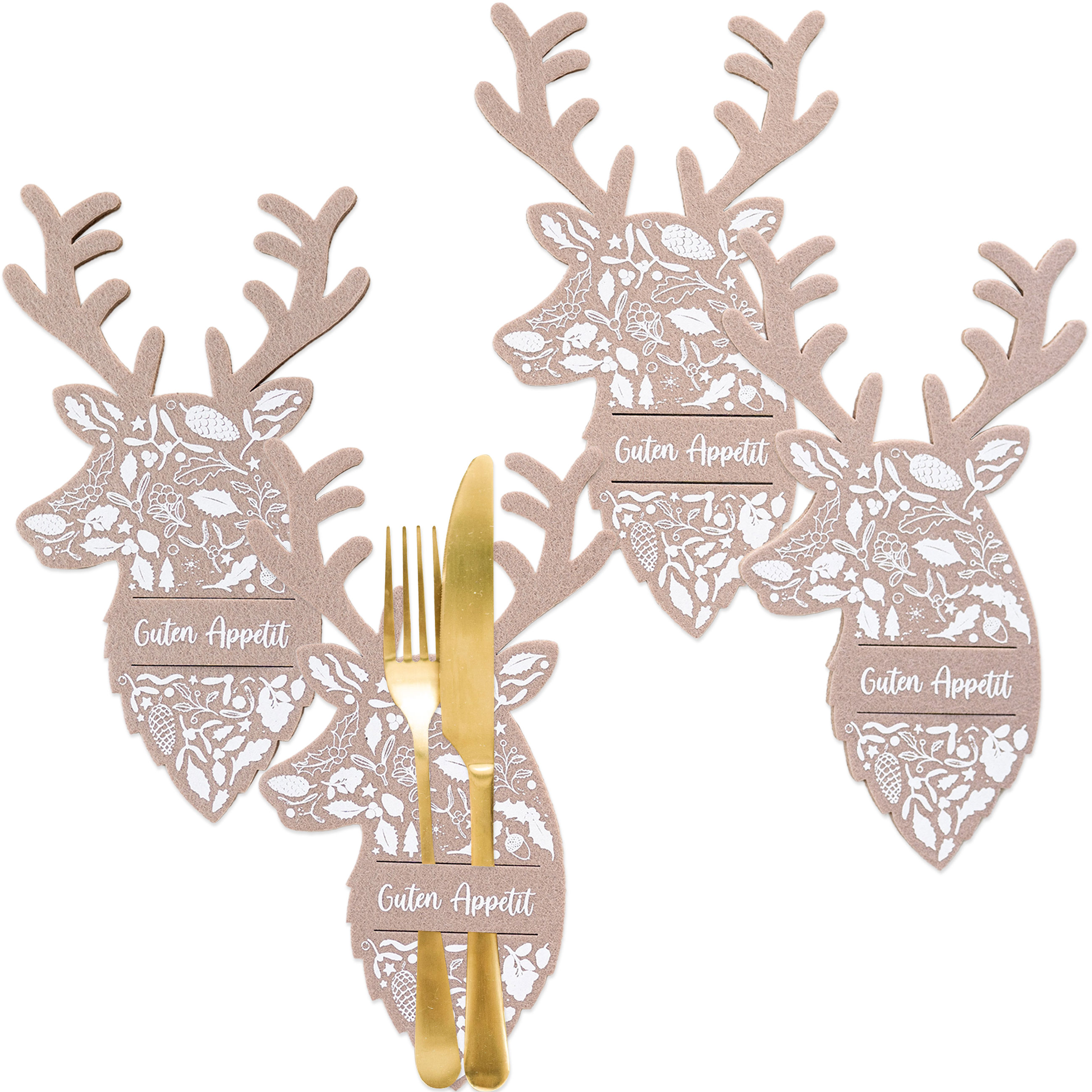 4 Filzbesteckhalter zu Weihnachten - Hirsch