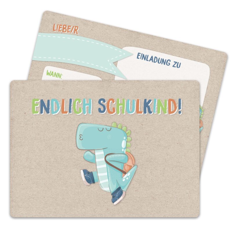 13 Einladungskarten zur Einschulung - Dino