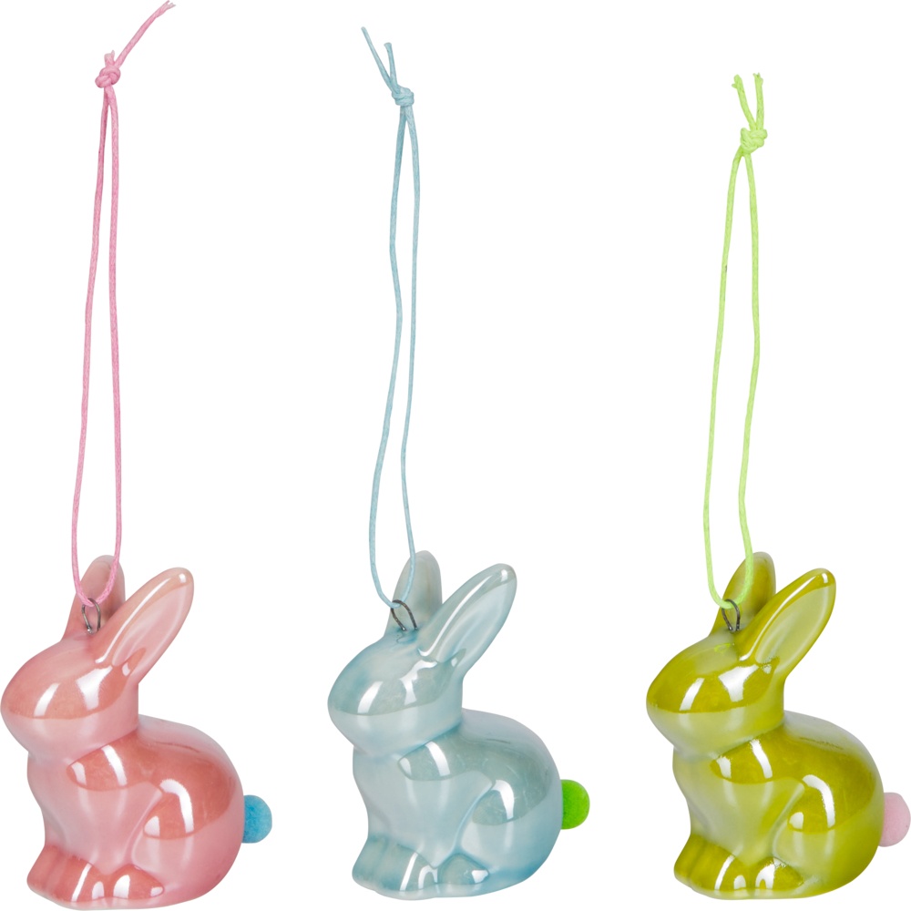Frohe Ostern: Puschelhäschen-Anhänger, sortiert (9er-VE)