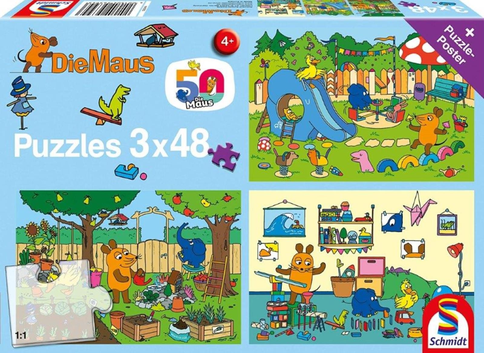 Puzzle - Die Maus: Ein Tag mit der Maus (3x48 Teile)