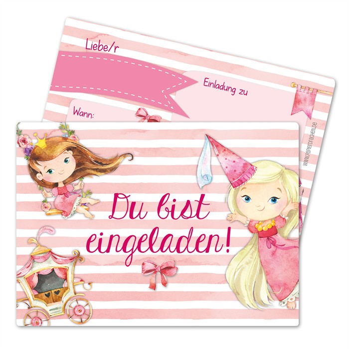 12 Einladungskarten zum Geburtstag für Mädchen - Prinzessin