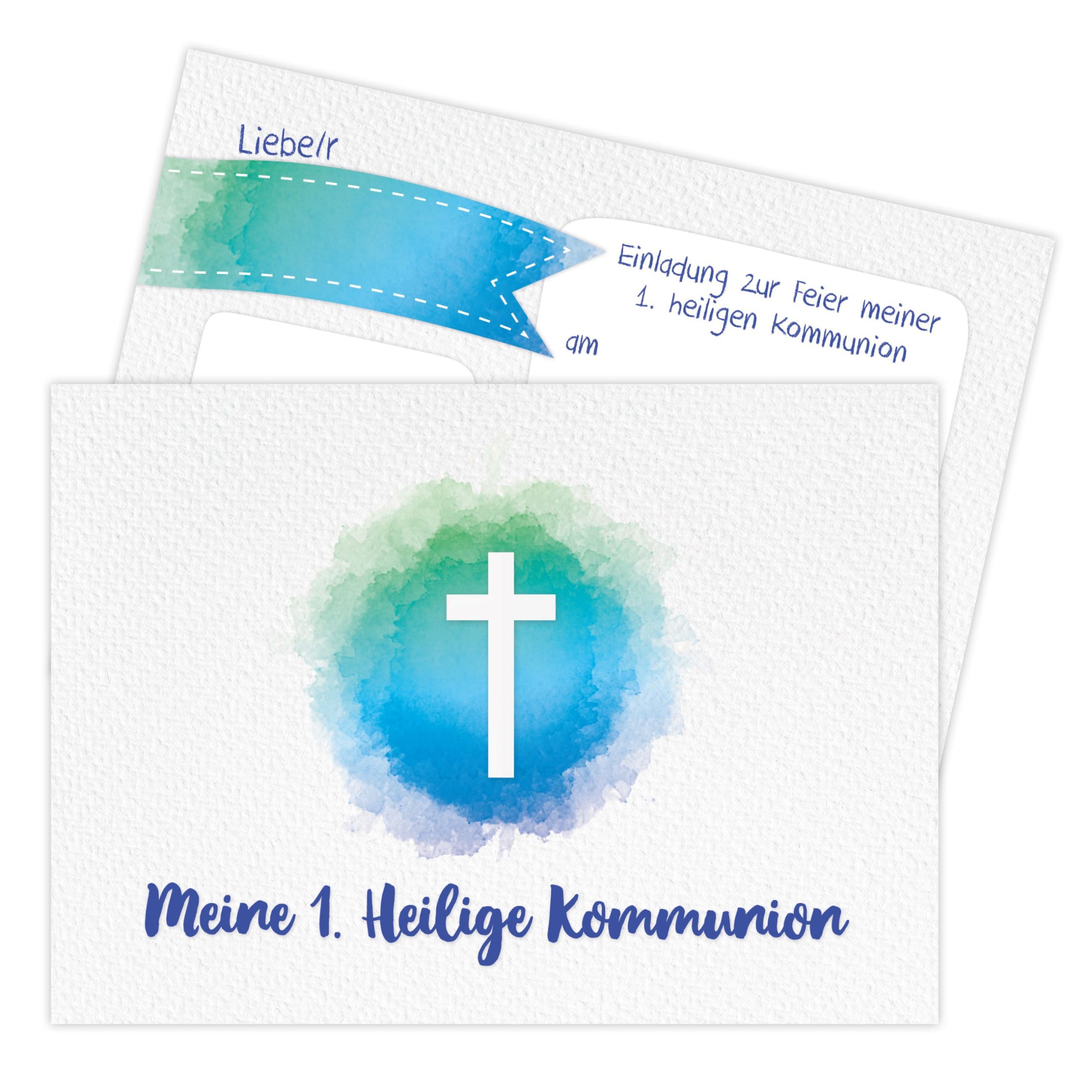 Einladungskarten zur Kommunion - Kreuz blau