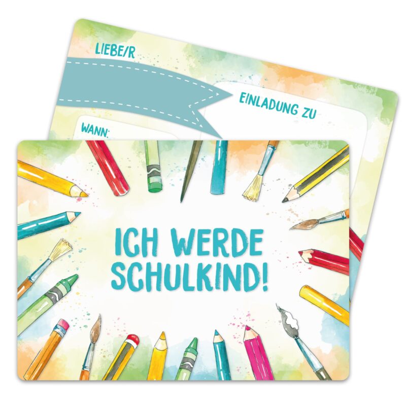 13 Einladungskarten zur Einschulung - Stifte
