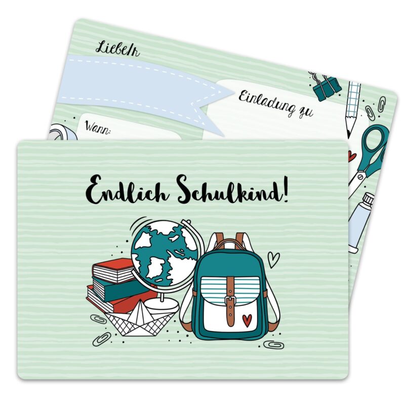 13 Einladungskarten zur Einschulung - Rucksack