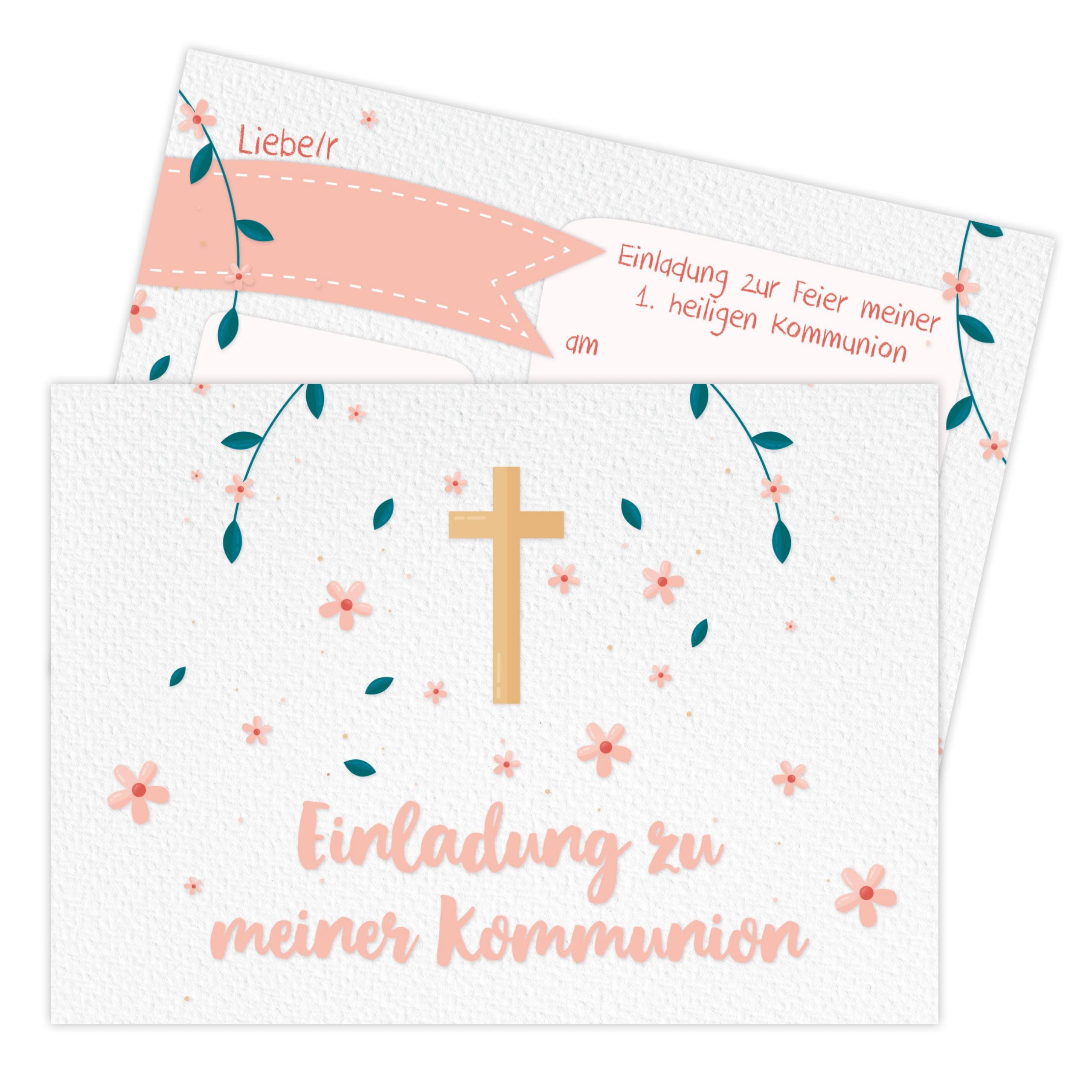Einladungskarten zur Kommunion - Blumen Kreuz