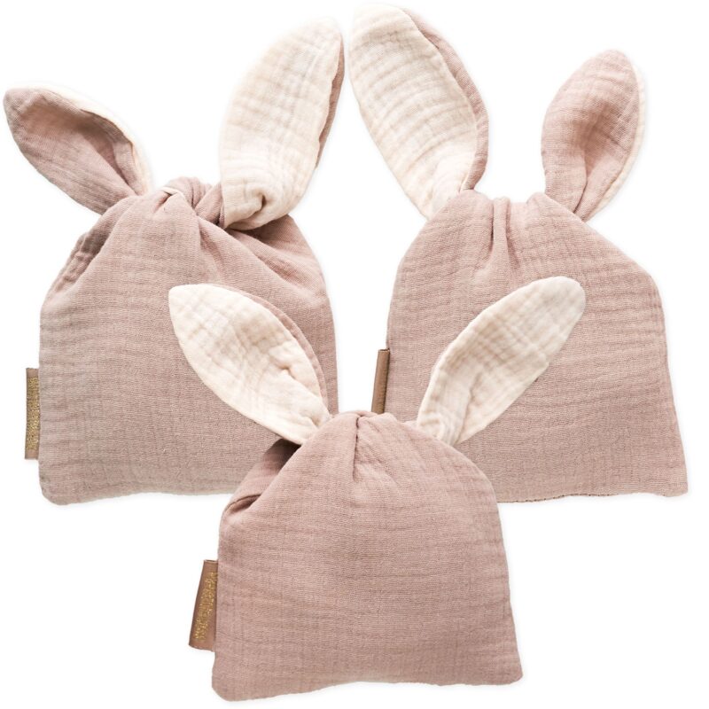 3 Musselin Hasenbeutel zu Ostern - beige braun