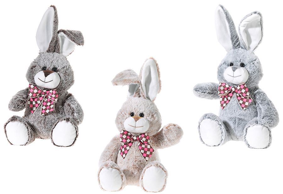 HASE mit Karo-Schleife 3-fach sortiert (Plüsch, 30cm)