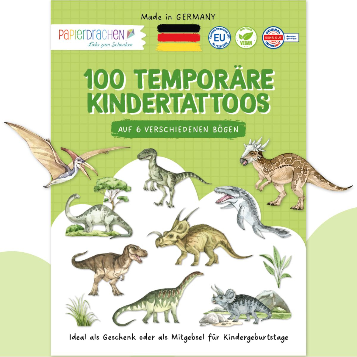 Kindertattoos: Welt der Dinos (100 Stück auf 6 Bögen)