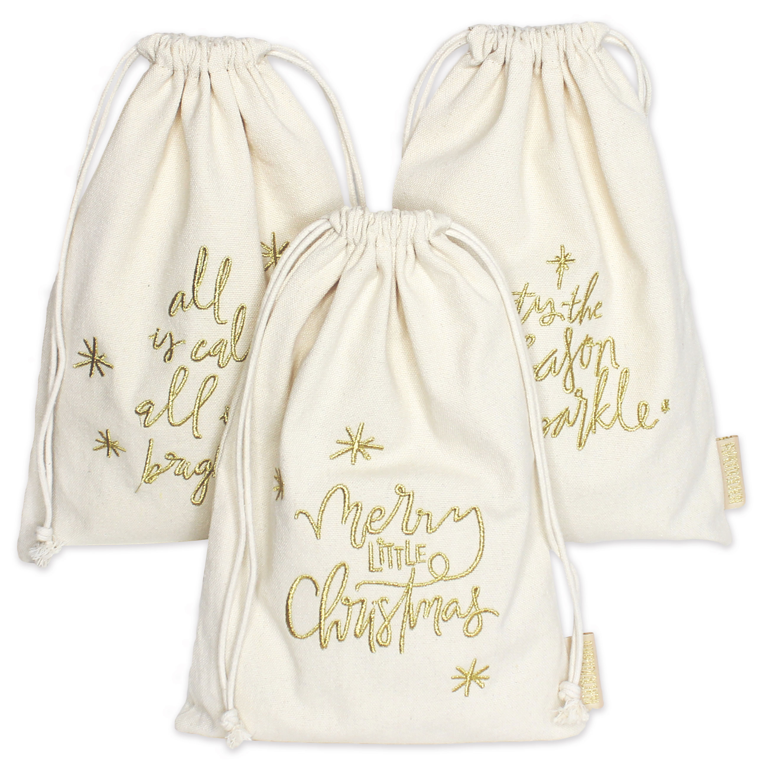 3 Geschenksäckchen zu Weihnachten - Cremefarben gold