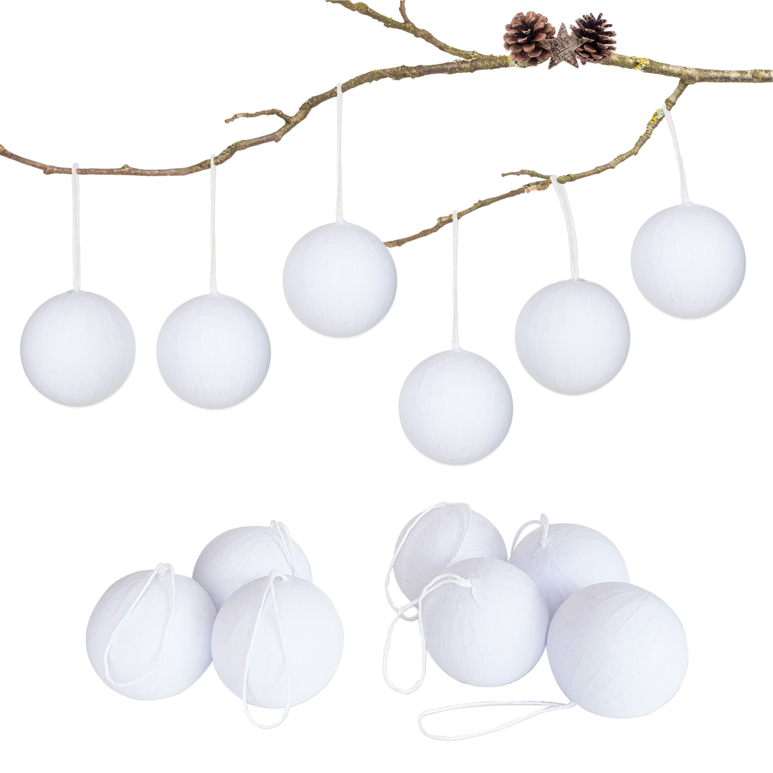 13 Weihnachtskugeln aus Pappmaché - Weiss