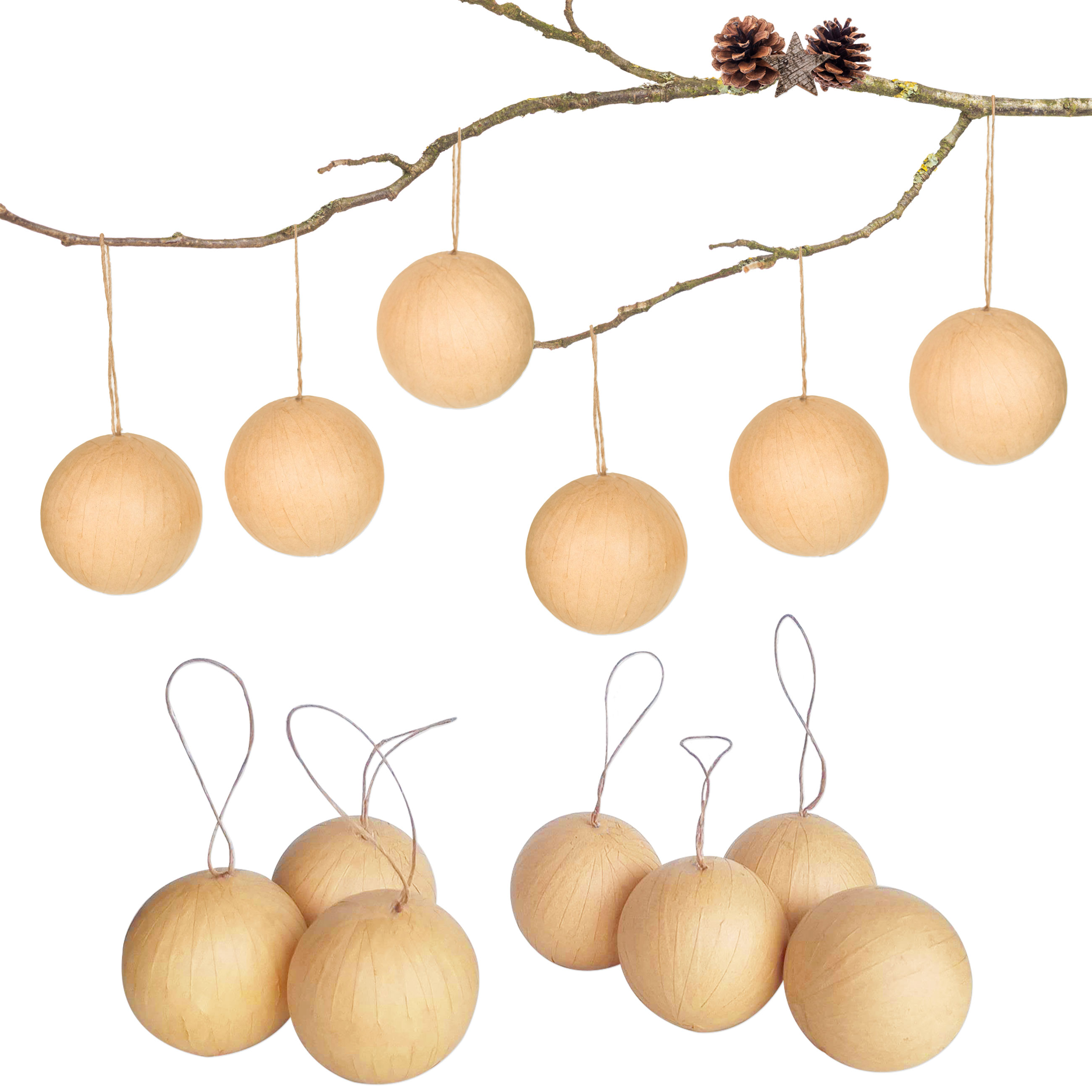 13 Weihnachtskugeln aus Pappmaché - Braun