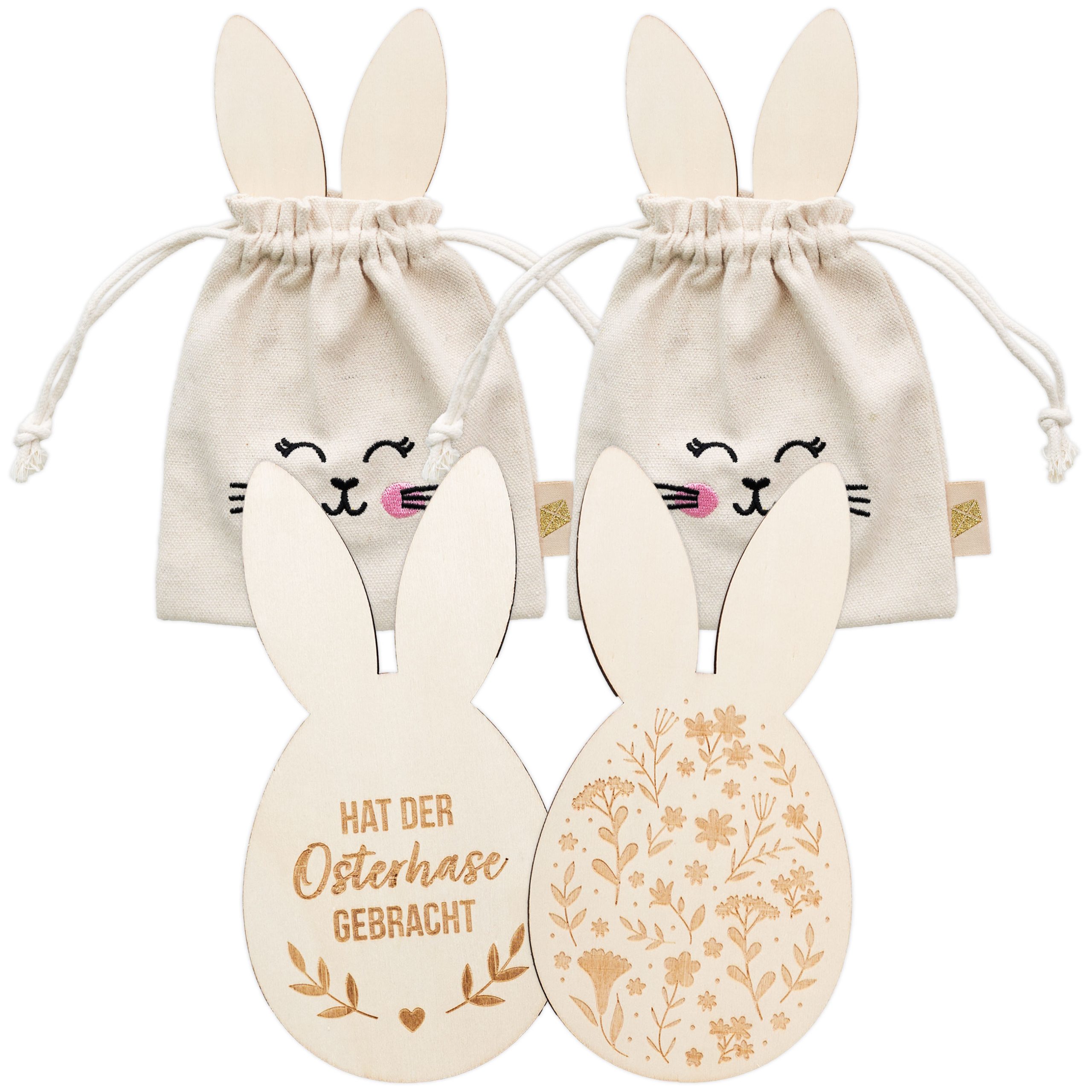 2 Ostersäckchen mit Holzcutouts - creme