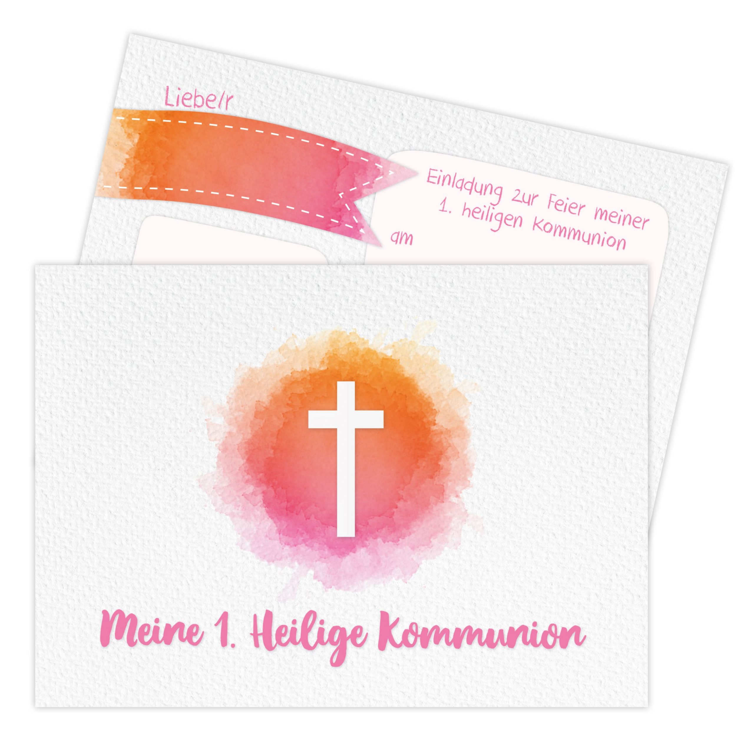 Einladungskarten zur Kommunion - Kreuz rosa