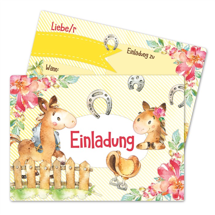 12 Einladungskarten zum Geburtstag für Mädchen - Pferde