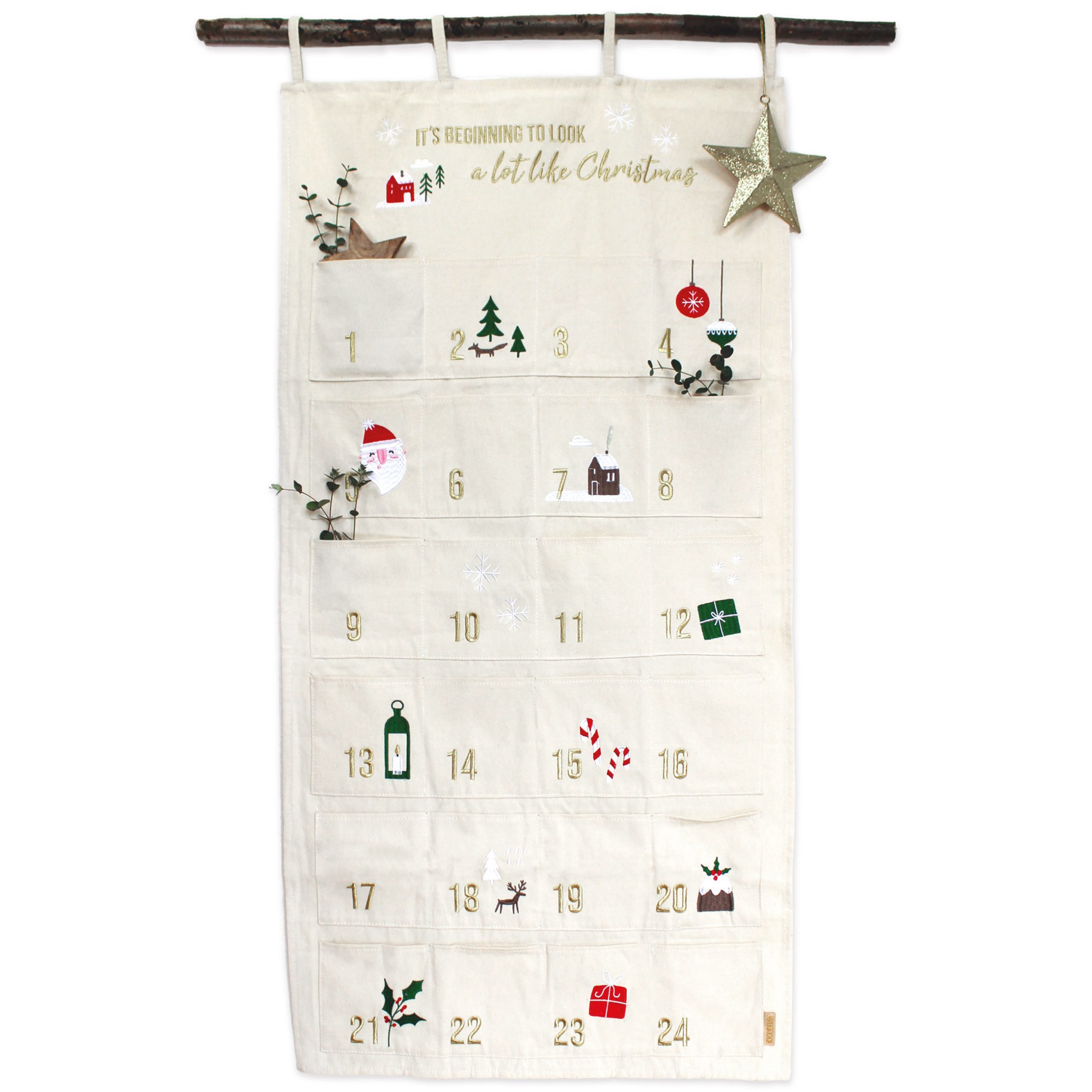 Adventskalender Wandteppich beige & gold Set Nr 34
