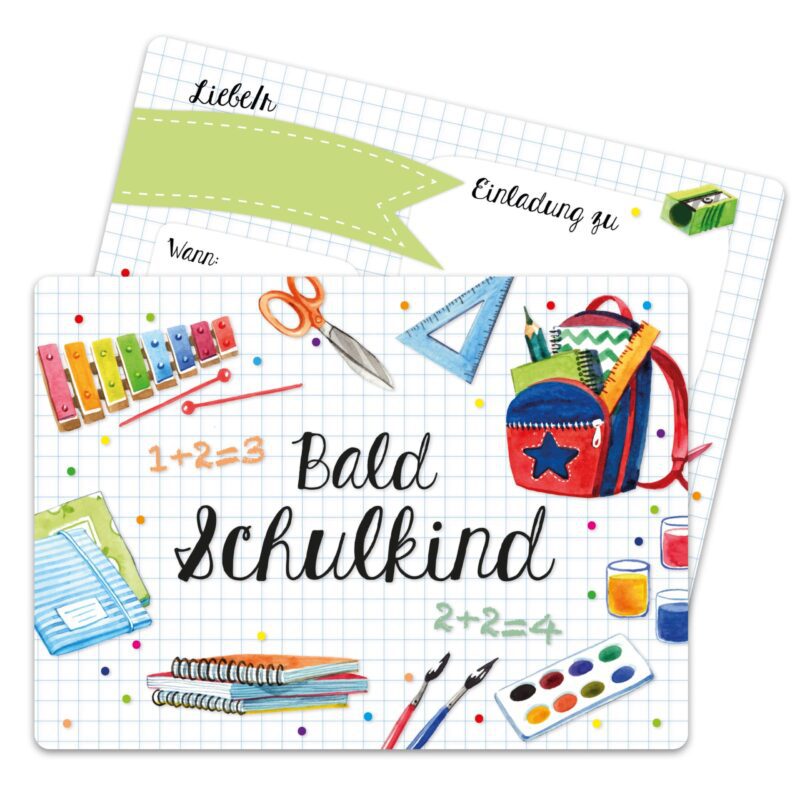 13 Einladungskarten zur Einschulung - Wasserfarben