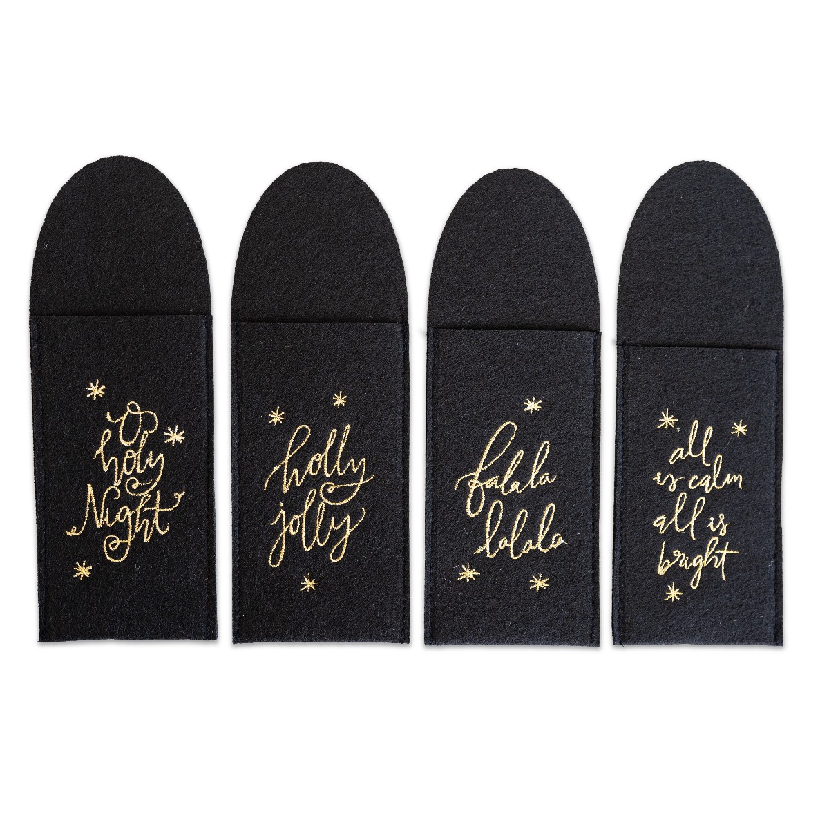 4 Filz Bestecktaschen zu Weihnachten - schwarz-gold