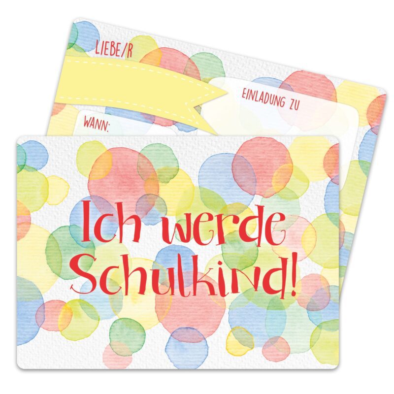 13 Einladungskarten zur Einschulung - Konfetti